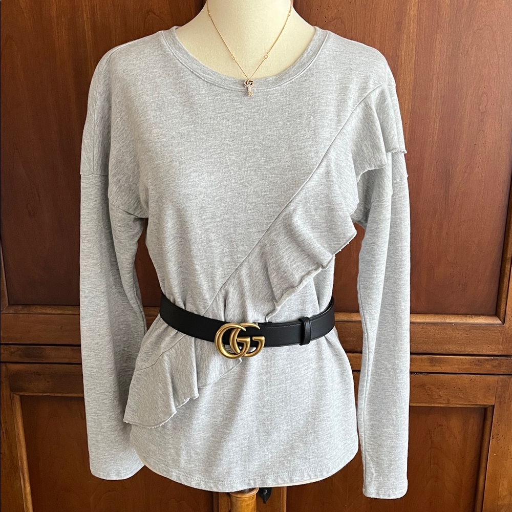 INC International Concepts Gray Ruffle Long Sleeve Top EUC SZ S